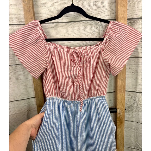 Urban Outfitters Seersucker Color Blocked Midi Dress Cottagecore Size XS - Picture 5 of 13